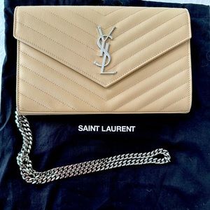 Saint Laurent Monogrammed Quilted Leather Wallet on a Chain